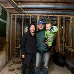 Homeowners Karen Shen and Kevin Costello and one of their children.